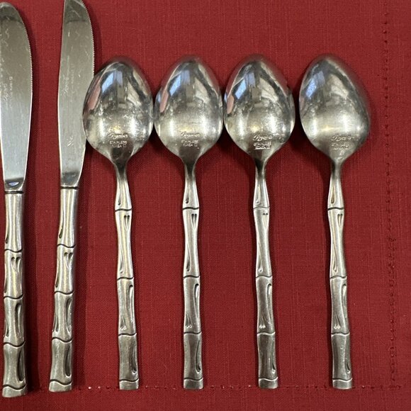 Lot of 12 Rogers Stainless Flatware Bamboo Style Pattern Korea Mid Century - Picture 12 of 16